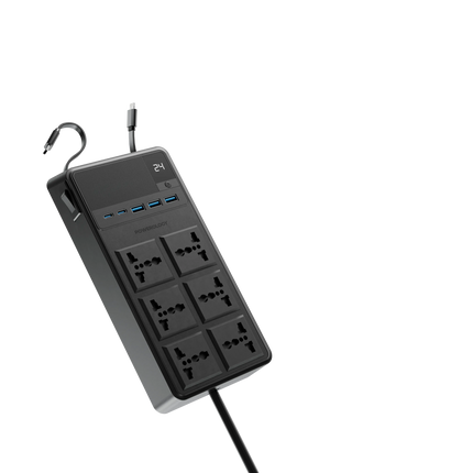The Powerology 2500W 6AC Power Strip with Built-In Retractable Cables - Black is the most versatile tool for charging and powering devices in a home o