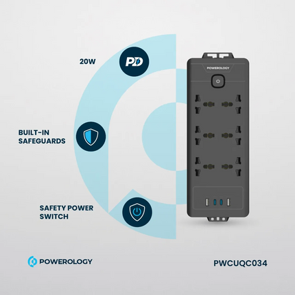 The Powerology 6AC 2500W Power Strip is a universal and high-speed charging strip that can accommodate all your power needs. It has a universal input 