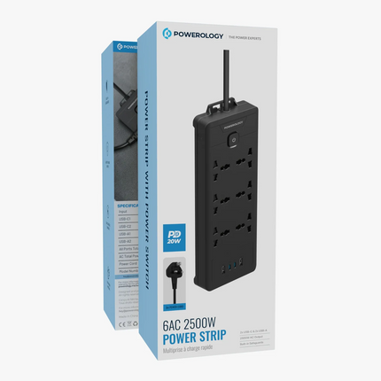 The Powerology 6AC 2500W Power Strip is a universal and high-speed charging strip that can accommodate all your power needs. It has a universal input 