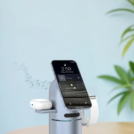 The Powerology Qi2 Speaker Charge Station is a revolutionary single-product device that charges your essentials and produces sound. It has a 1000mAh c