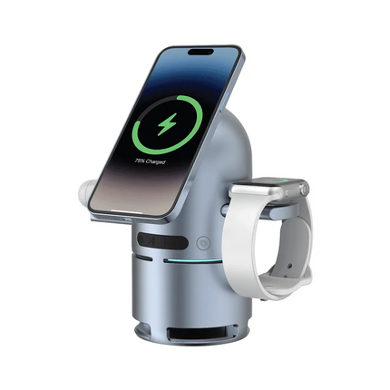 The Powerology Qi2 Speaker Charge Station is a revolutionary single-product device that charges your essentials and produces sound. It has a 1000mAh c