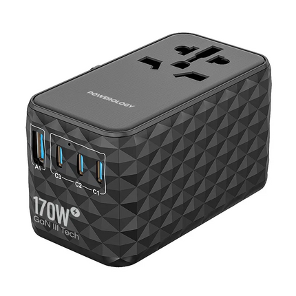 Powerology GaN 170W Universal Charger with 4-Ports Fast Charging + AC is the next-generation, high-power charger that meets the requirements of the mo