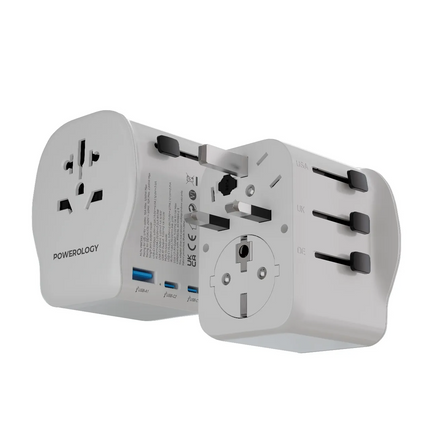 The Powerology Universal Travel Adapter is a general-purpose travel charger for global traveling and can accept both 1250W for US devices and 2300W fo