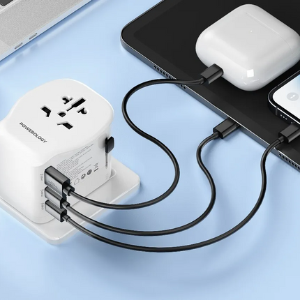 The Powerology Universal Travel Adapter is a general-purpose travel charger for global traveling and can accept both 1250W for US devices and 2300W fo