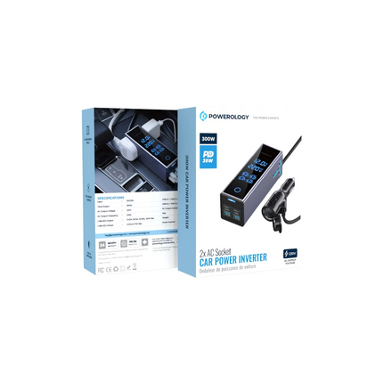 The Powerology 2×AC Socket Car Power Inverter, packing a power of 300W with a 220V AC supply, allows you to work with your devices on the go. There ar