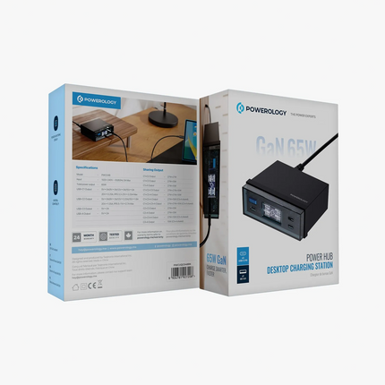 Powerology Power Hub Desktop Charging Station - Black - The Powerology Power Hub Desktop Charging Station is a powerful charging solution with power output capacities of up to 65W
