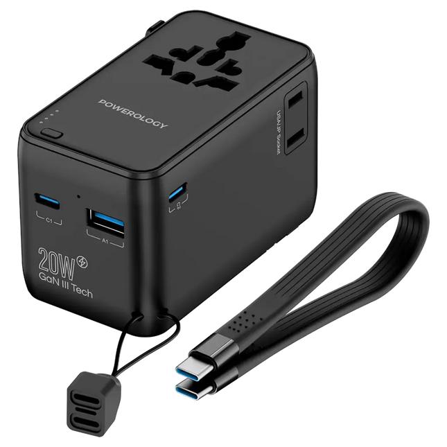 Powereology PD 20W Universal Travel Adapter with 4000mAh Power Bank