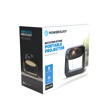 The Powerology Rotating Stand Portable Projector is a state-of-the-art device that brings the magic of the big screen right into your home with its ad