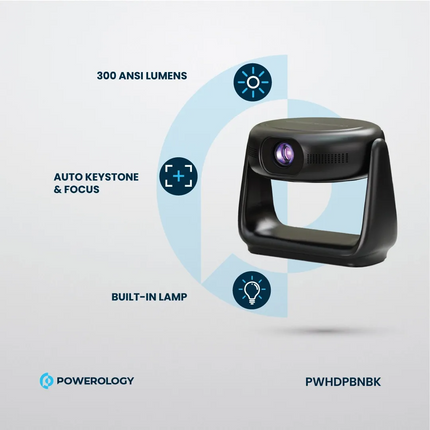 The Powerology Rotating Stand Portable Projector is a state-of-the-art device that brings the magic of the big screen right into your home with its ad