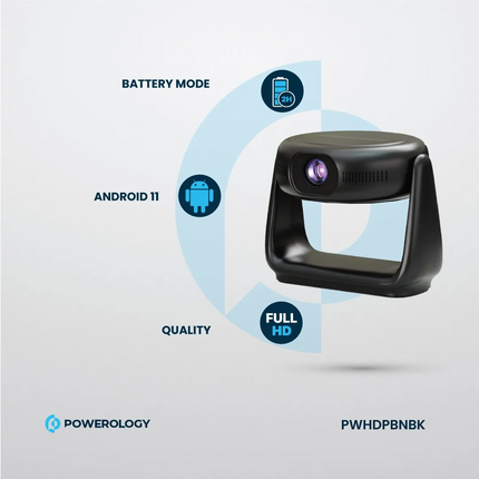 The Powerology Rotating Stand Portable Projector is a state-of-the-art device that brings the magic of the big screen right into your home with its ad