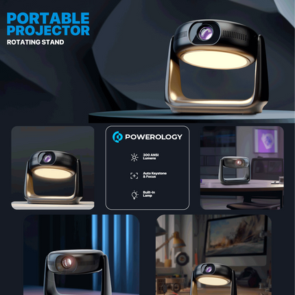 The Powerology Rotating Stand Portable Projector is a state-of-the-art device that brings the magic of the big screen right into your home with its ad