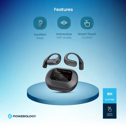 Powerology Air Conduction ENC TWS Earbuds and Charging Case with Display 60mAh - Black