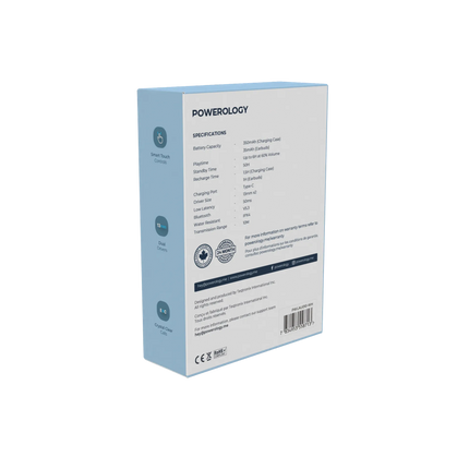 Back view of a Powerology product packaging box on a white background