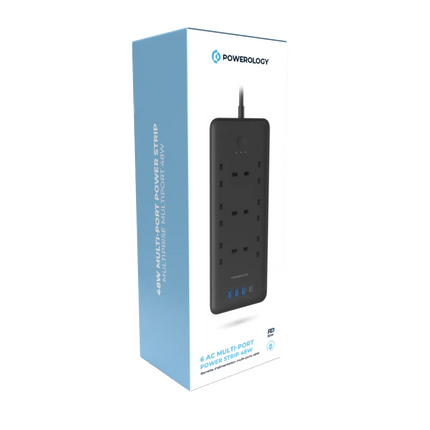 organize your desk by use of Powerology 6 AC
Multi-Port Power Strip! This multi-Port 48W Power hub is an all-in-one device
and is a clever choice for 