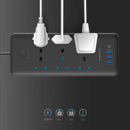 organize your desk by use of Powerology 6 AC
Multi-Port Power Strip! This multi-Port 48W Power hub is an all-in-one device
and is a clever choice for 
