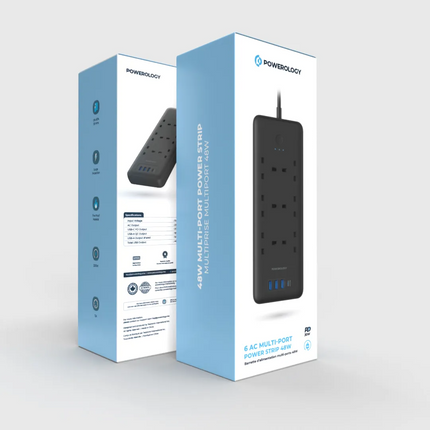 organize your desk by use of Powerology 6 AC
Multi-Port Power Strip! This multi-Port 48W Power hub is an all-in-one device
and is a clever choice for 
