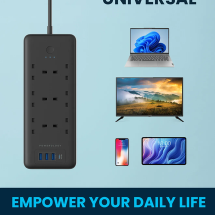 organize your desk by use of Powerology 6 AC
Multi-Port Power Strip! This multi-Port 48W Power hub is an all-in-one device
and is a clever choice for 