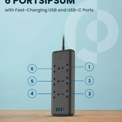 organize your desk by use of Powerology 6 AC
Multi-Port Power Strip! This multi-Port 48W Power hub is an all-in-one device
and is a clever choice for 