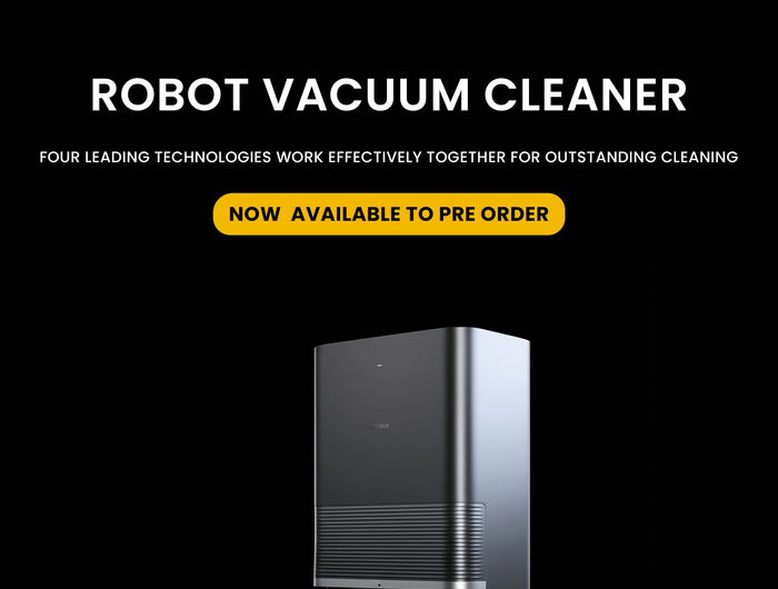 Xiaomi X20 Max robot vacuum cleaner on a black background with promotional text.