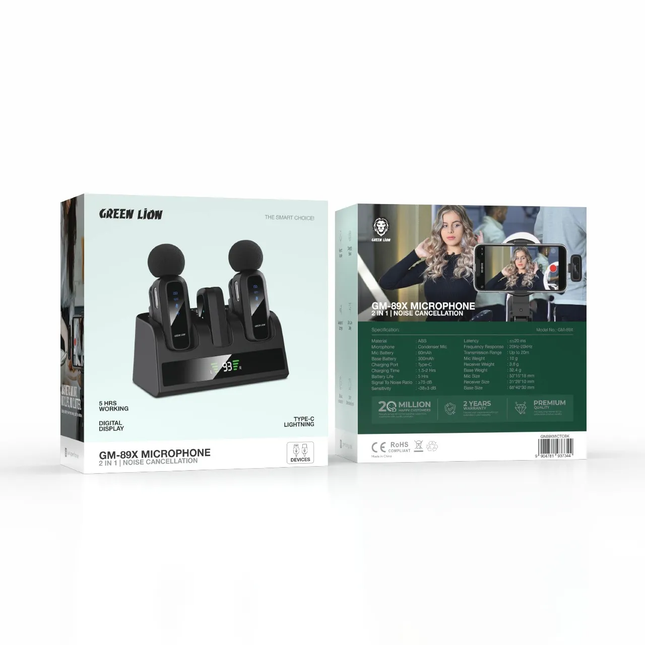 GREEN LION GM-89X 2 IN 1 WIRELESS MICROPHONE - BLACK