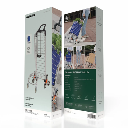 GREEN LION FOLDABLE SHOPPING TROLLEY - SILVER