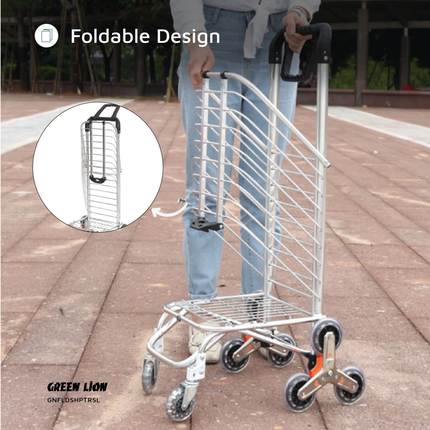 GREEN LION FOLDABLE SHOPPING TROLLEY - SILVER