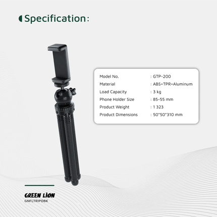 GREEN LION FLEXIBLE TRIPOD WITH FOAM GRIPS - BLACK