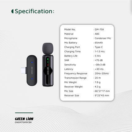 GREEN LION GM-75X MICROPHONE 3 IN 1 - BLACK