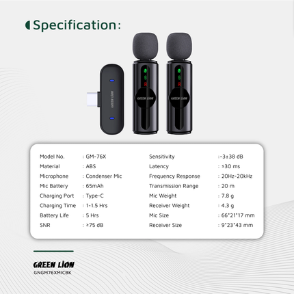 GREEN LION GM-76X MICROPHONE 3 IN 1 - BLACK