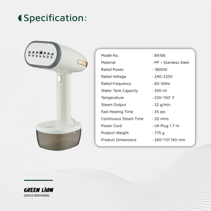 GREEN LION GARMENT STEAMER 1800W - BEIGE