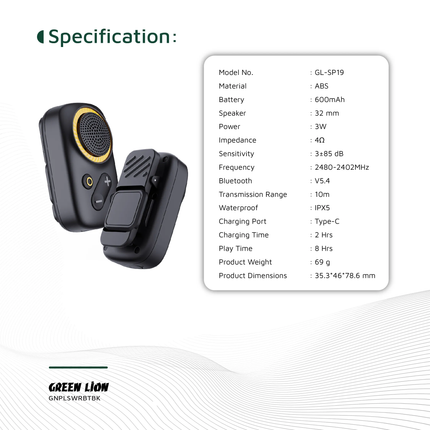 GREEN LION PULSE WEAR WEARABLE BT SPEAKER - BLACK