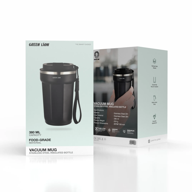 GREEN LION VACUUM MUG 380 ML - BLACK