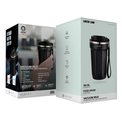 GREEN LION VACUUM MUG 380 ML - BLACK