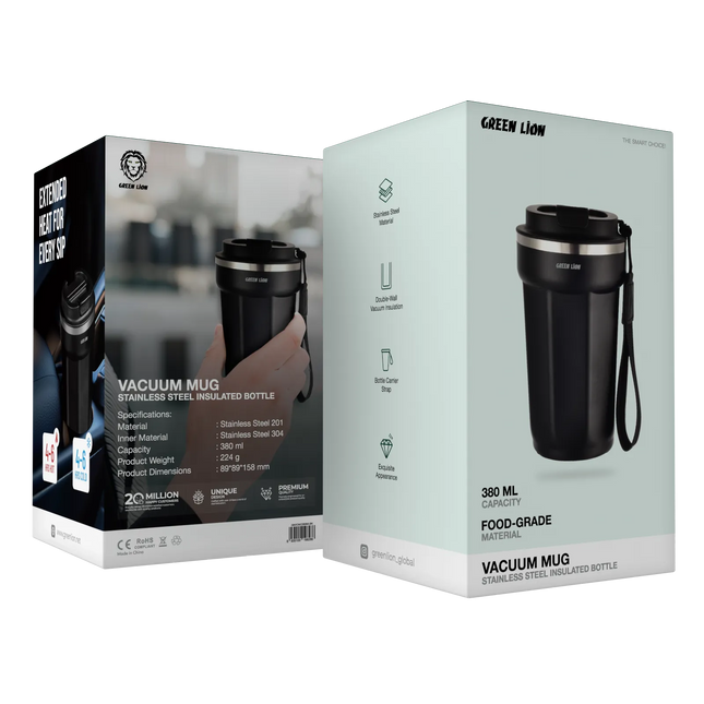 GREEN LION VACUUM MUG 380 ML - BLACK
