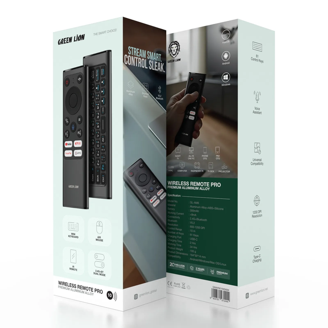 GREEN LION WIRELESS REMOTE PRO WITH KEYBOARD AND MOUSE - BLACK