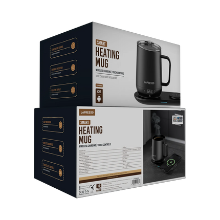 LEPRESSO HEATED MUG 12OZ WITH WIRELESS CHARGING PAD - BLACK