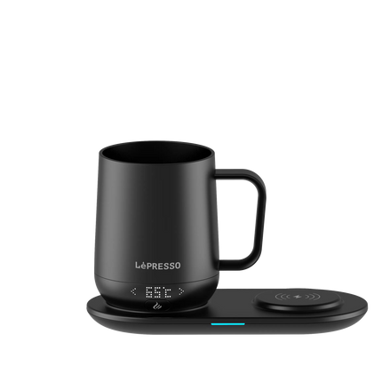 LEPRESSO HEATED MUG 12OZ WITH WIRELESS CHARGING PAD - BLACK