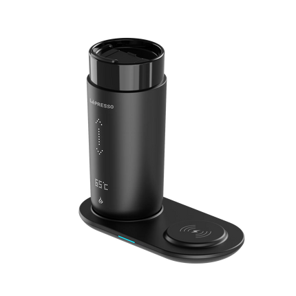 LEPRESSO TRAVEL HEATED MUG 12OZ WITH WIRELESS CHARGING PAD - BLACK