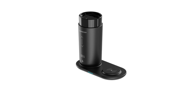 LEPRESSO TRAVEL HEATED MUG 12OZ WITH WIRELESS CHARGING PAD - BLACK