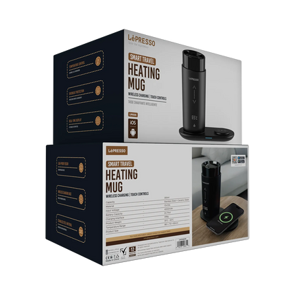 LEPRESSO TRAVEL HEATED MUG 12OZ WITH WIRELESS CHARGING PAD - BLACK
