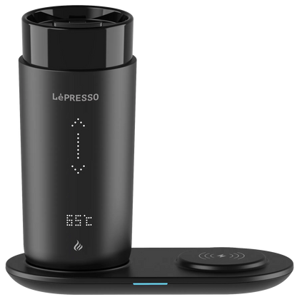 LEPRESSO TRAVEL HEATED MUG 12OZ WITH WIRELESS CHARGING PAD - BLACK