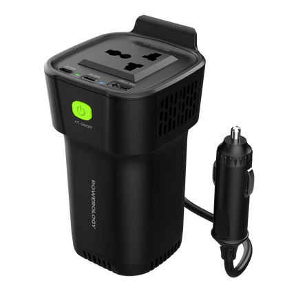 Powerology 150W Inverter AC Universal USB A 2type-C DC Car 12V10A - Black
