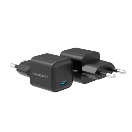 Powerology 35W Single Port Type-C GaN Charger with EU Plug - Black