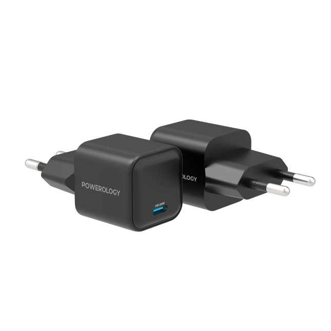 Powerology 35W Single Port Type-C GaN Charger with EU Plug - Black