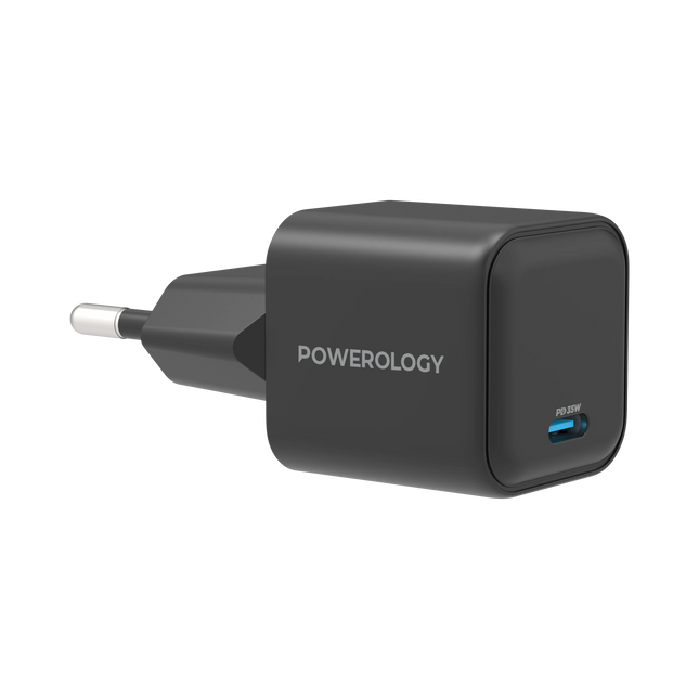 Powerology 35W Single Port Type-C GaN Charger with EU Plug - Black