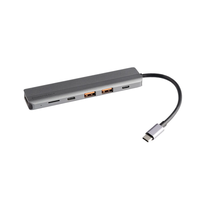 Powerology 6-in-1 Slim 4K HDMI USB-C Hub
