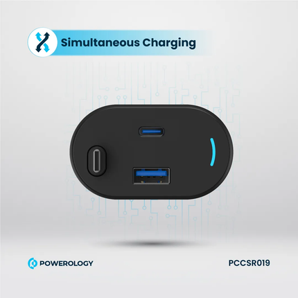 Powerology Dual Ports Car Charger with Type-C Extendable Cable – 1m – Black