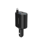 Powerology Dual Ports Car Charger with Type-C Extendable Cable – 1m – Black