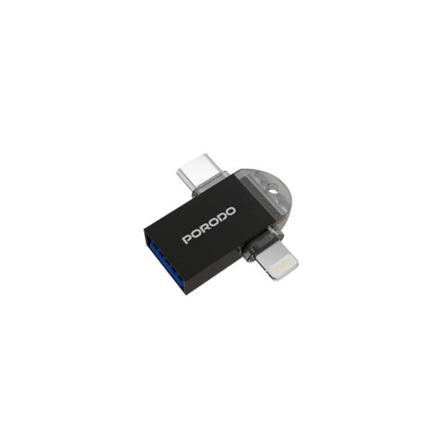PORODO 3-IN-1 MEMORY CARD READER - BLACK