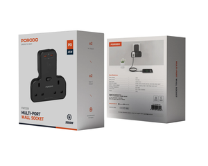 PORODO PD 45W 2C PORT ADAPTER - BLACK - Stay powered on the go with the Porodo PD 45W 2C Port Adapter